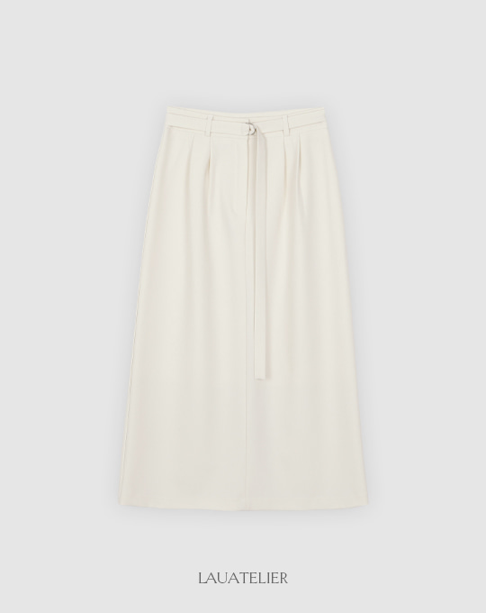 [LAUATELIER] Ruber strap pin tuck long skirt (Cream)