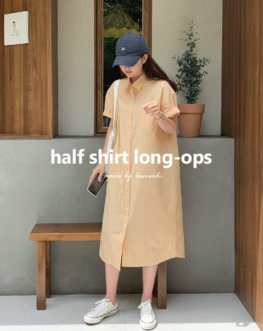 [Made Lauren]플로어 반팔 셔츠 롱 원피스 - 4 color