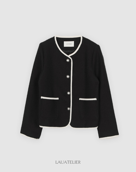 [LAUATELIER] Machine tweed short jacket (Black)