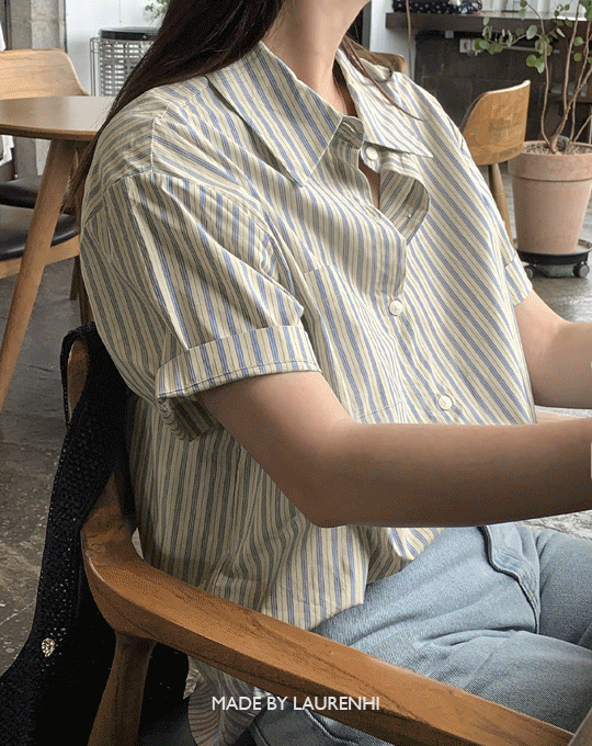 [Made Lauren]카모 포켓 스트라이프 루즈핏 반팔 셔츠 - 2 color