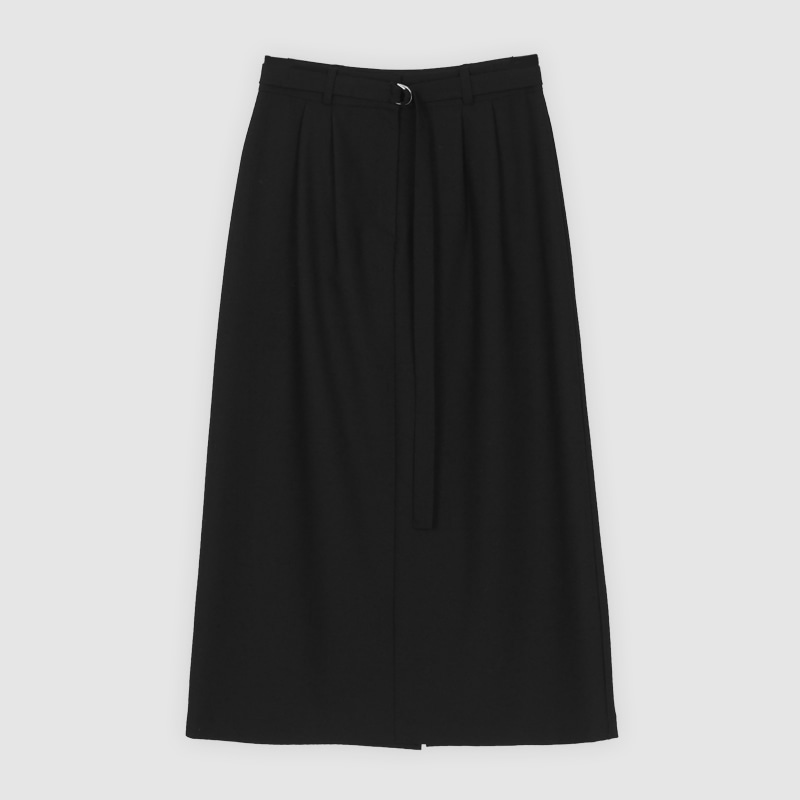 [LAUATELIER] Ruber strap pin tuck long skirt (Black)